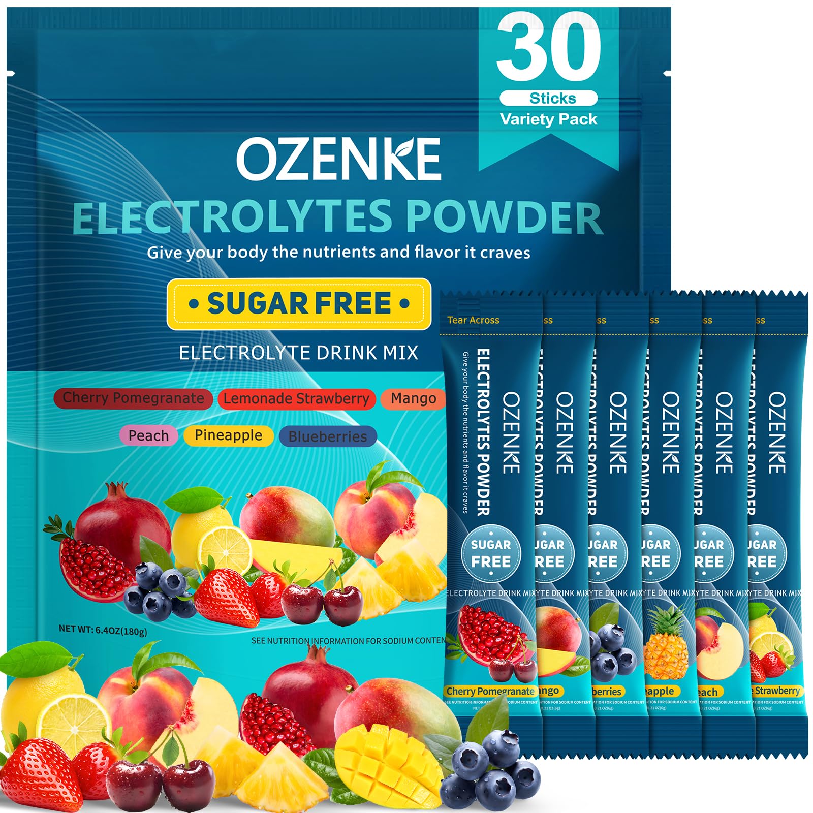 OZENKE electrolitos polvo-paquetes 30-stick para hidratación rápida durante entrenamientos.
