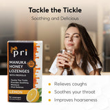 P.R.I Manuka Propolis Drops empaque, mezcla natural para bienestar de la garganta