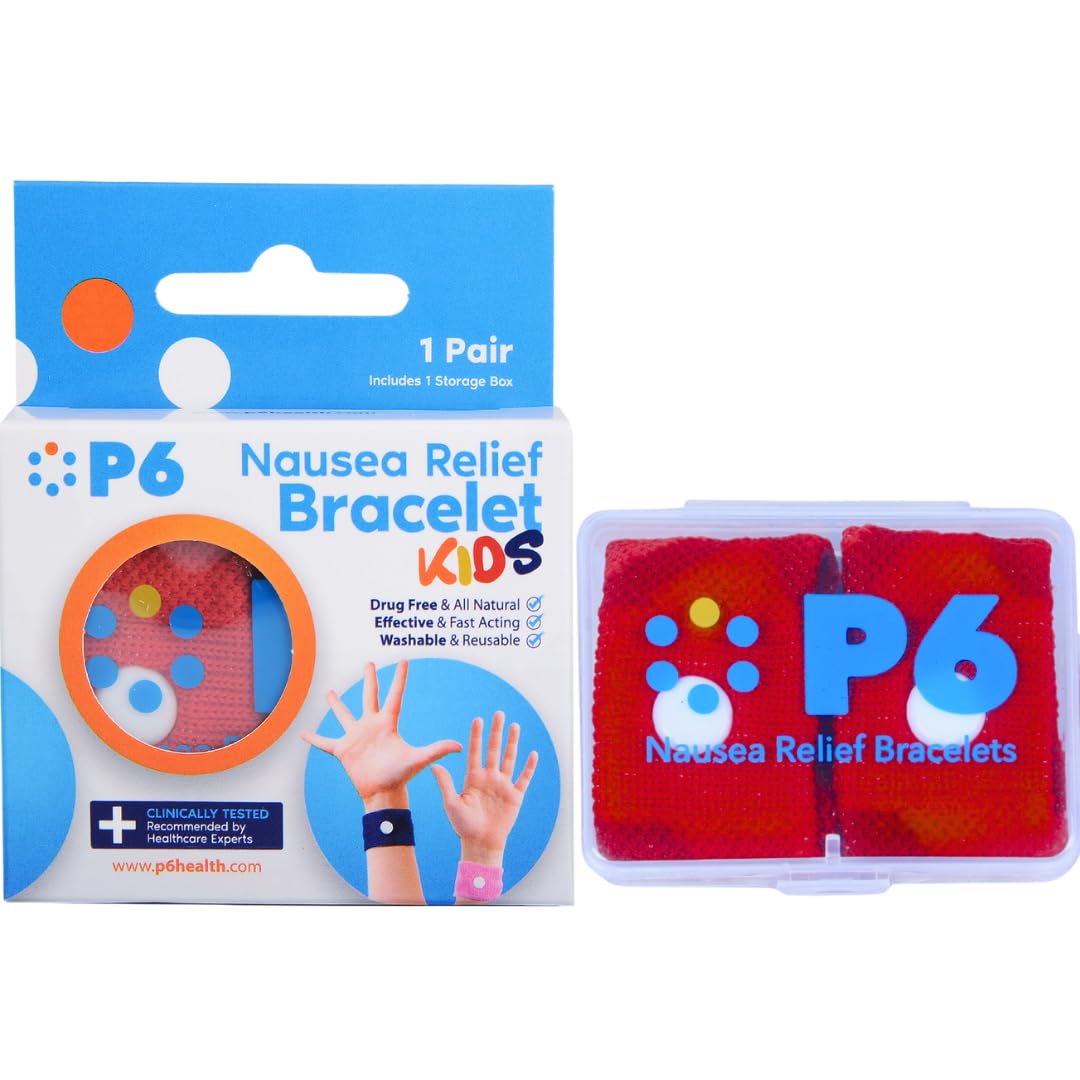 Bandas P6 para mareo con empaque compacto, listas para viajar.