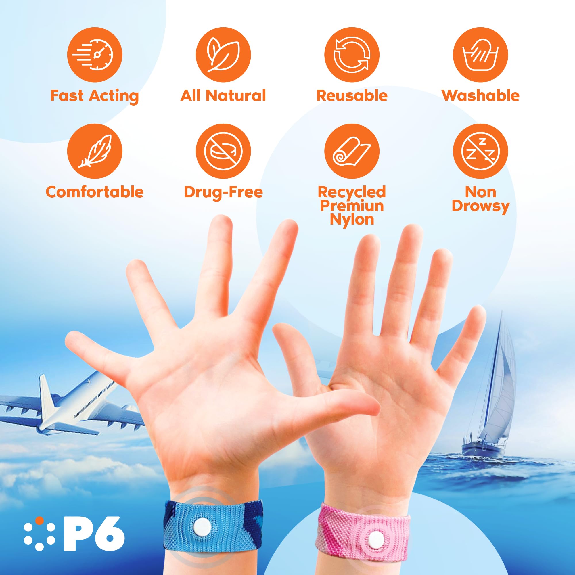 Paquete de dos pulseras rojas P6 Health Original para viajes.