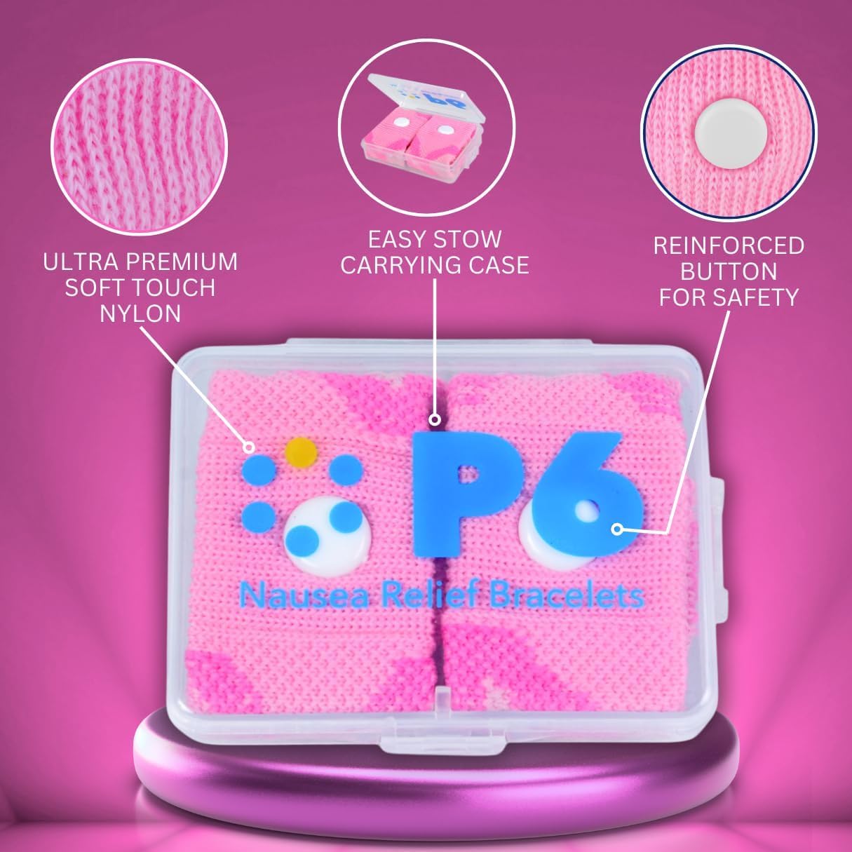 P6 Health pulseras de acupresión para náuseas en viajes en coche, uso práctico.