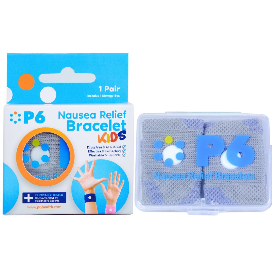 Pulsera antimareo P6 para niños durante viajes en coche, ideal para trayectos.