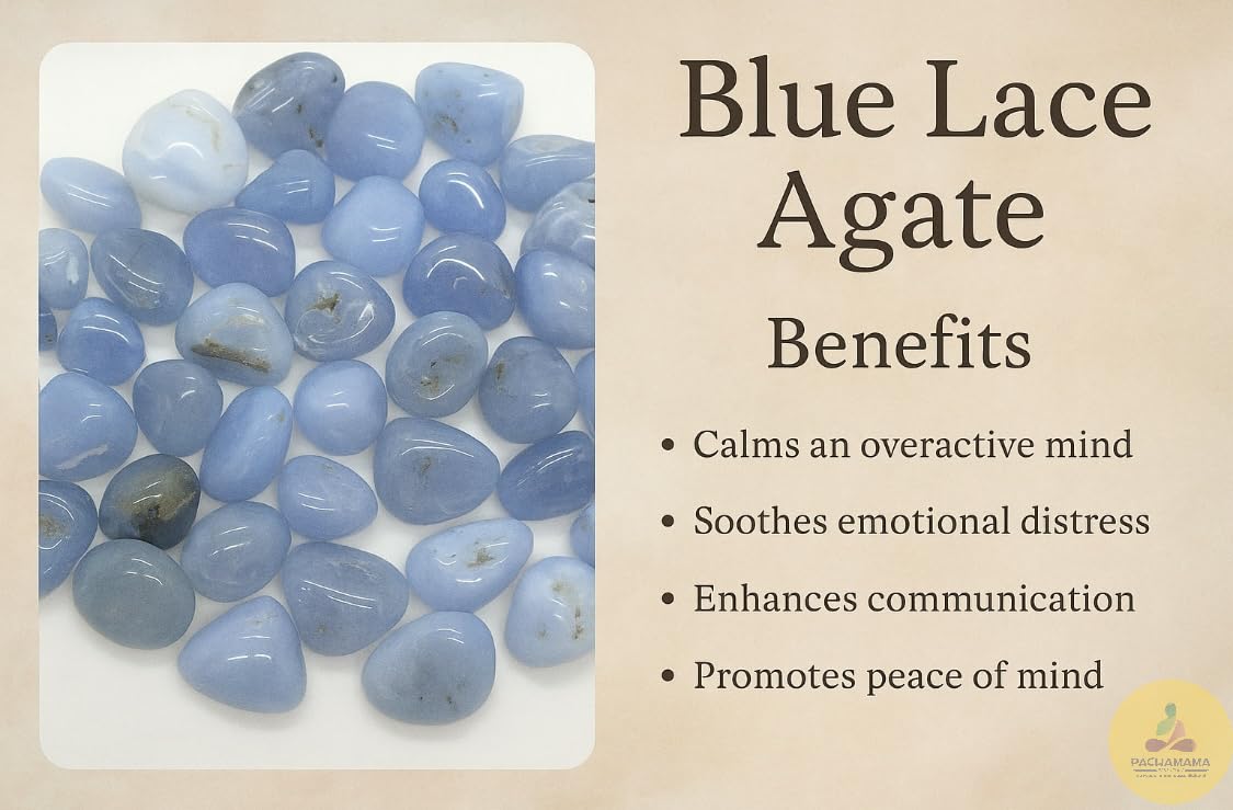 Pachamama Essentials ágata encaje azul, placa ideal para meditación y enfoque.