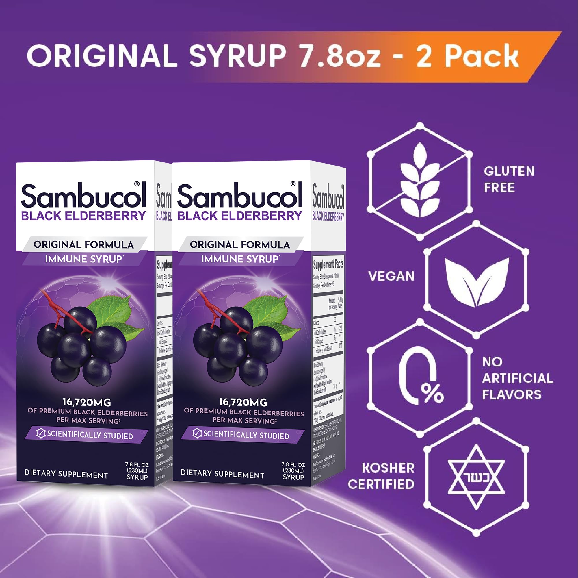 Pack de dos frascos Sambucol Jarabe de Sauco para familia