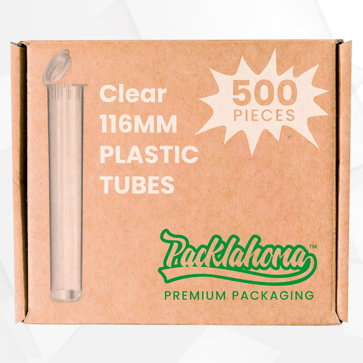 Packlahoma tubitos 116mm transparentes con tapas para identificar contenidos rápidamente.
