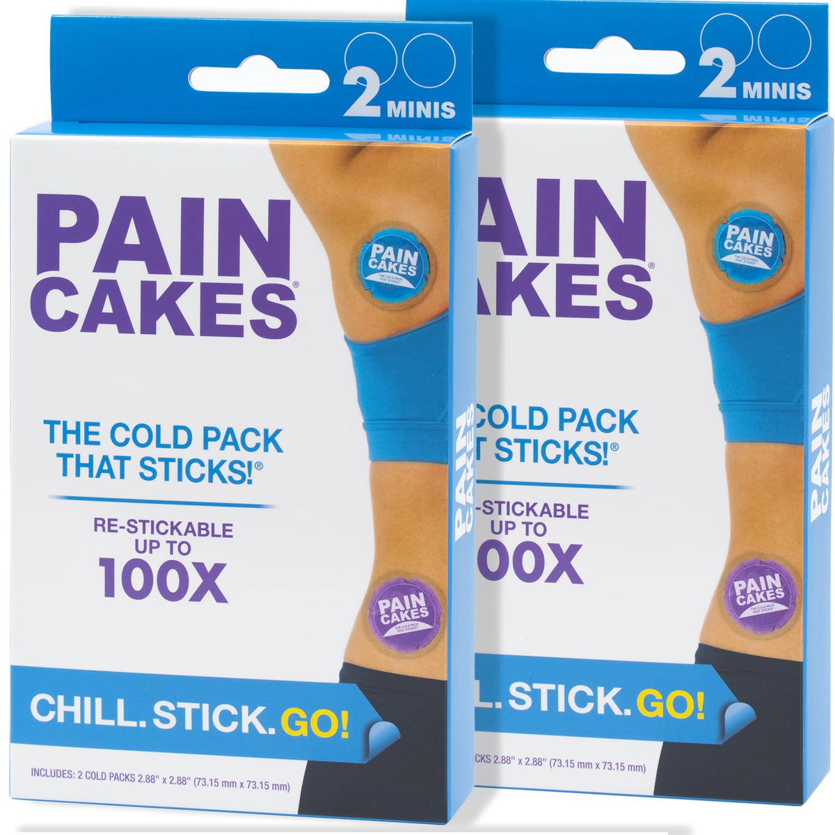 PAINCAKES parche frío mini redondo en azul y violeta, adherencia suave para áreas pequeñas.