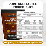 Paleo Pro cucharada proteina polvo, textura densa para batidos.