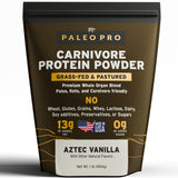 Paleo Pro Carnivore Complete envase vainilla azteca para batidos rápidos.