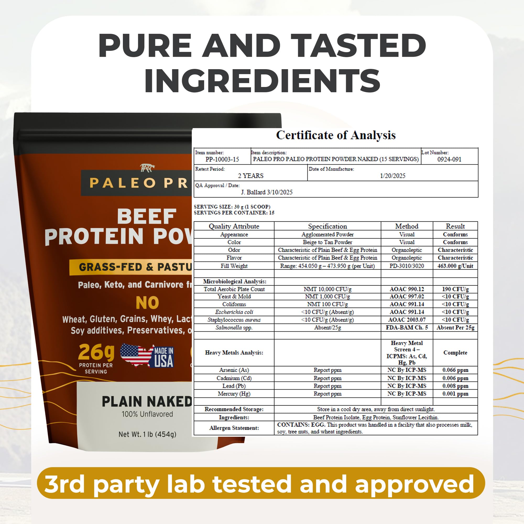 Paleo Pro Proteína, etiqueta nutricional con información de aminoácidos.