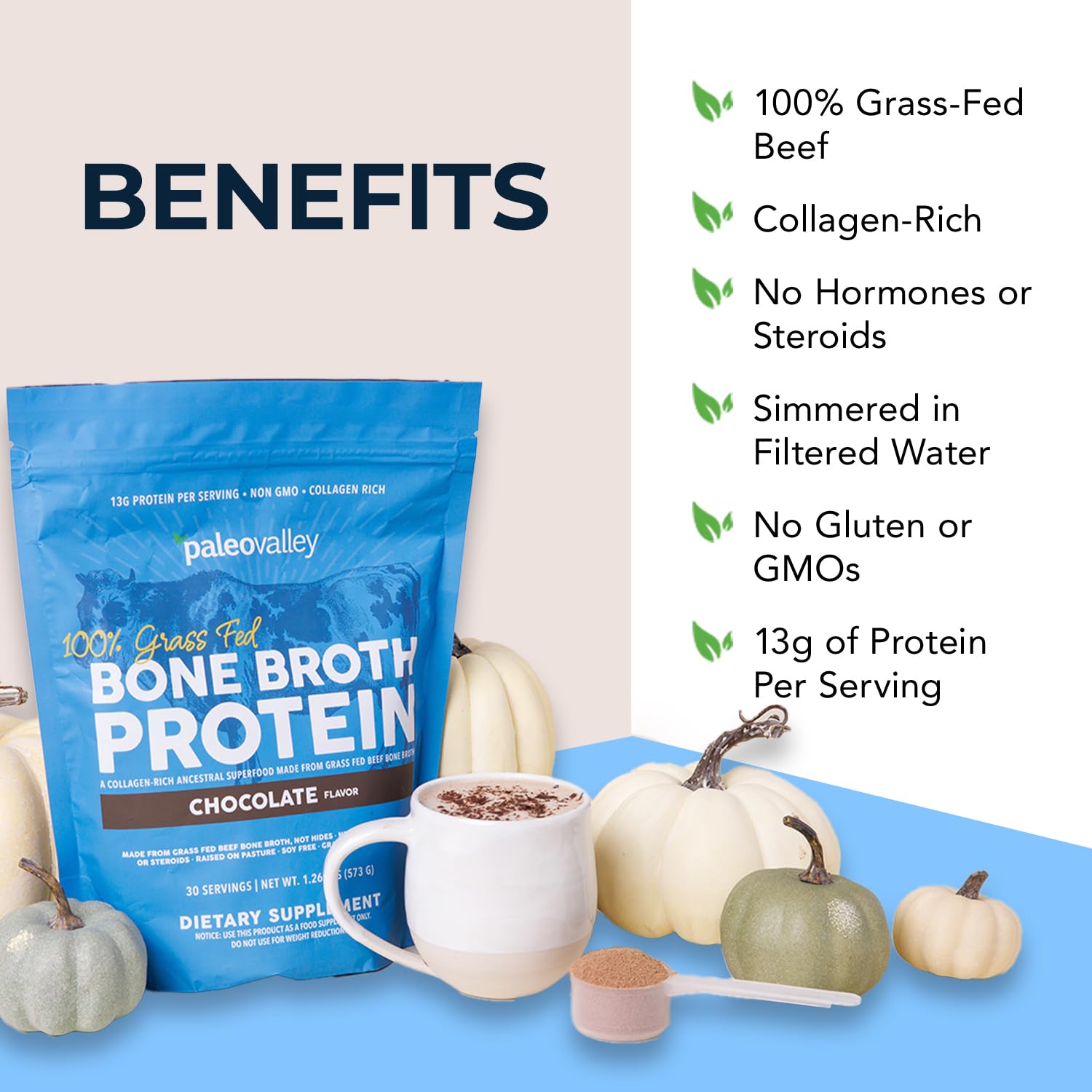 Paleovalley bone broth protein powder in a smoothie highlights versatile blending