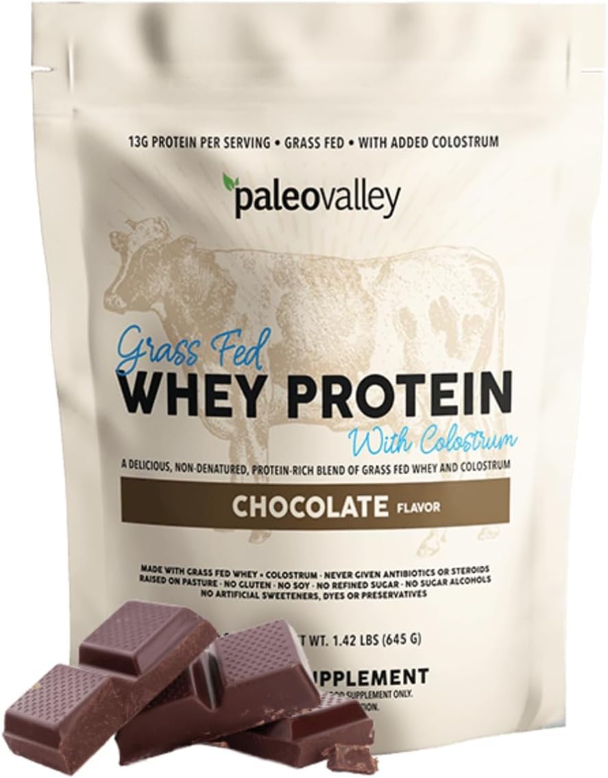 Paleovalley Whey Proteína con Colostro, bote frontal, apoyo muscular y sistema inmunológico