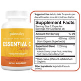 Etiqueta de Paleovalley Esencial C Complejo mostrando ingredientes orgánicos