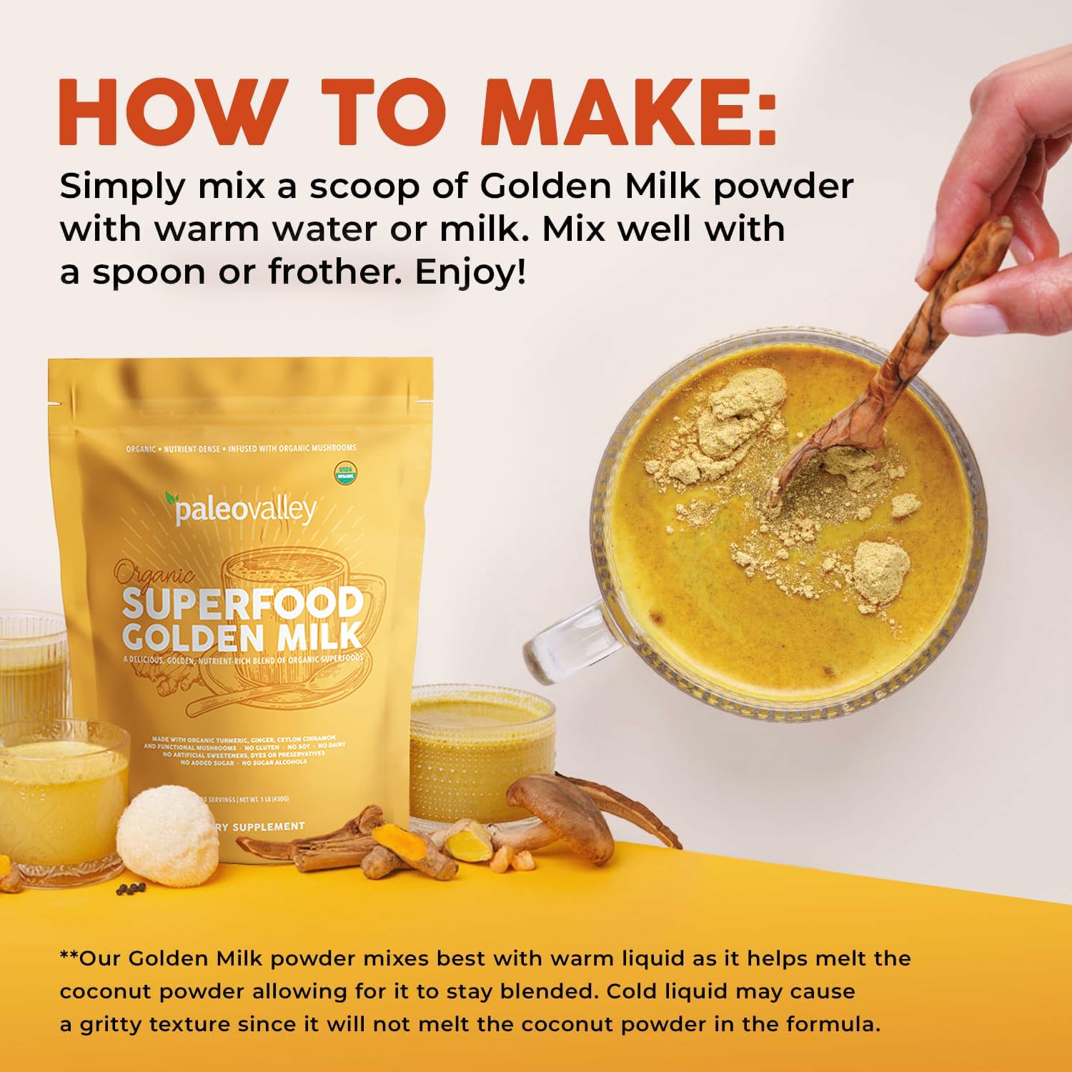 Golden Milk con canela y pimienta negra para absorción optimizada de nutrientes de la cúrcuma.