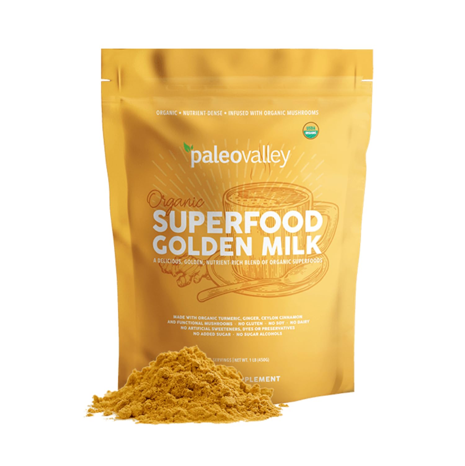 Paleovalley Golden Milk: empaque práctico para iniciar tu rutina saludable diaria.