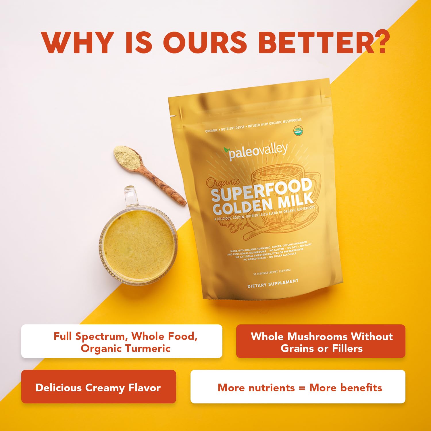 Paleovalley Golden Milk: leche de coco en polvo que aporta cremosidad y absorción.