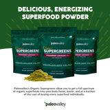 Paleovalley Supergreens, vaso con batido verde para energía matutina.