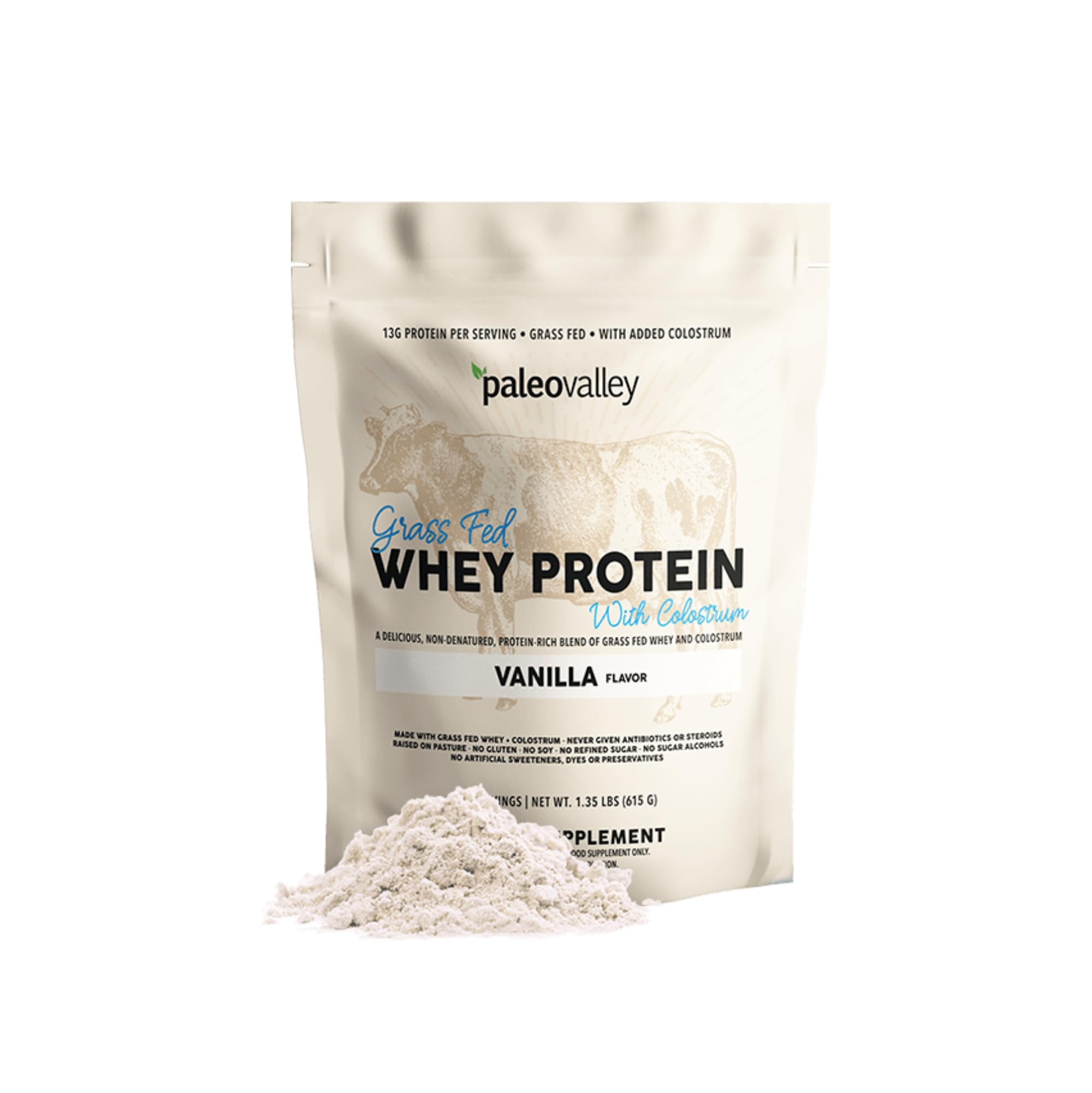Paleovalley proteina de suero alimentada con pasto, sabor vainilla, en envase