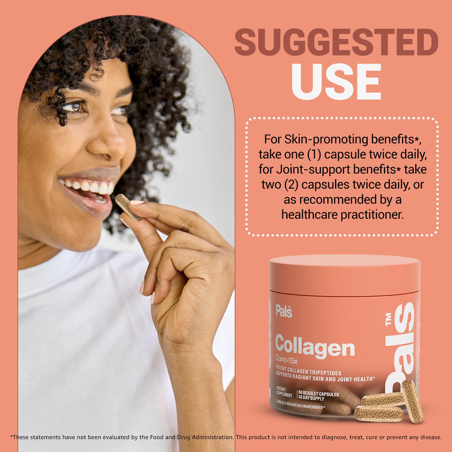 PALS cápsulas de colágeno marino, uso diario; apoyo a uñas fuertes y cabello saludable