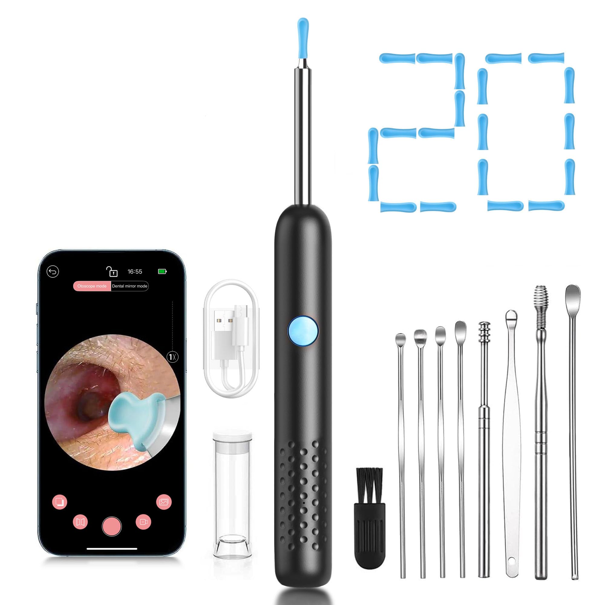 Cámara Pamelegy para oreja con visión 1080p, para ver la cera con claridad.