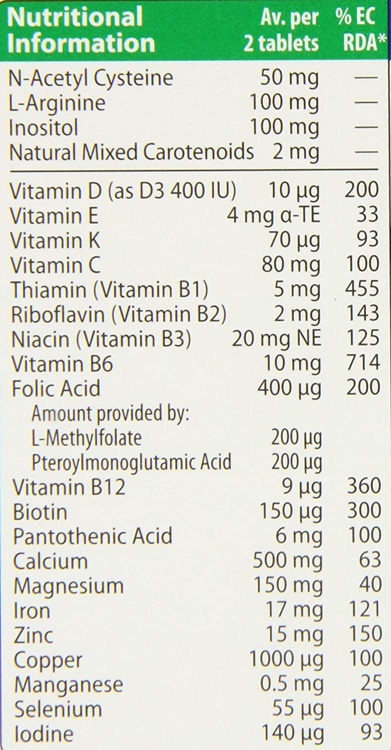 Tabletas con folato, calcio y vitamina D para una ingesta diaria equilibrada durante el embarazo.
