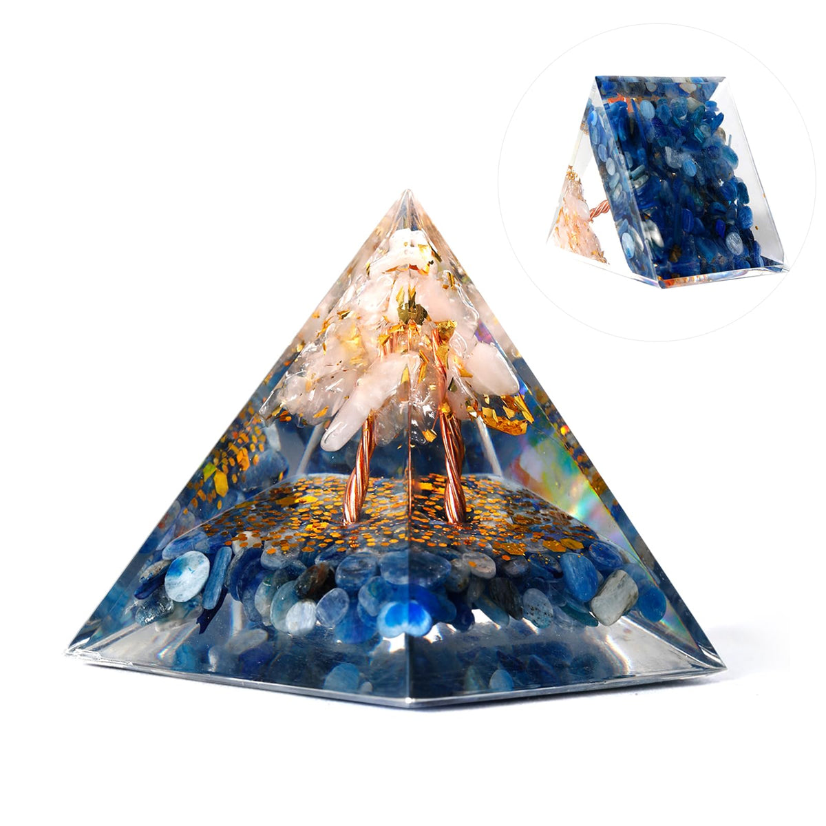 pankósmios pirámide orgónica amatista y obsidiana, ideal para armonizar energías.