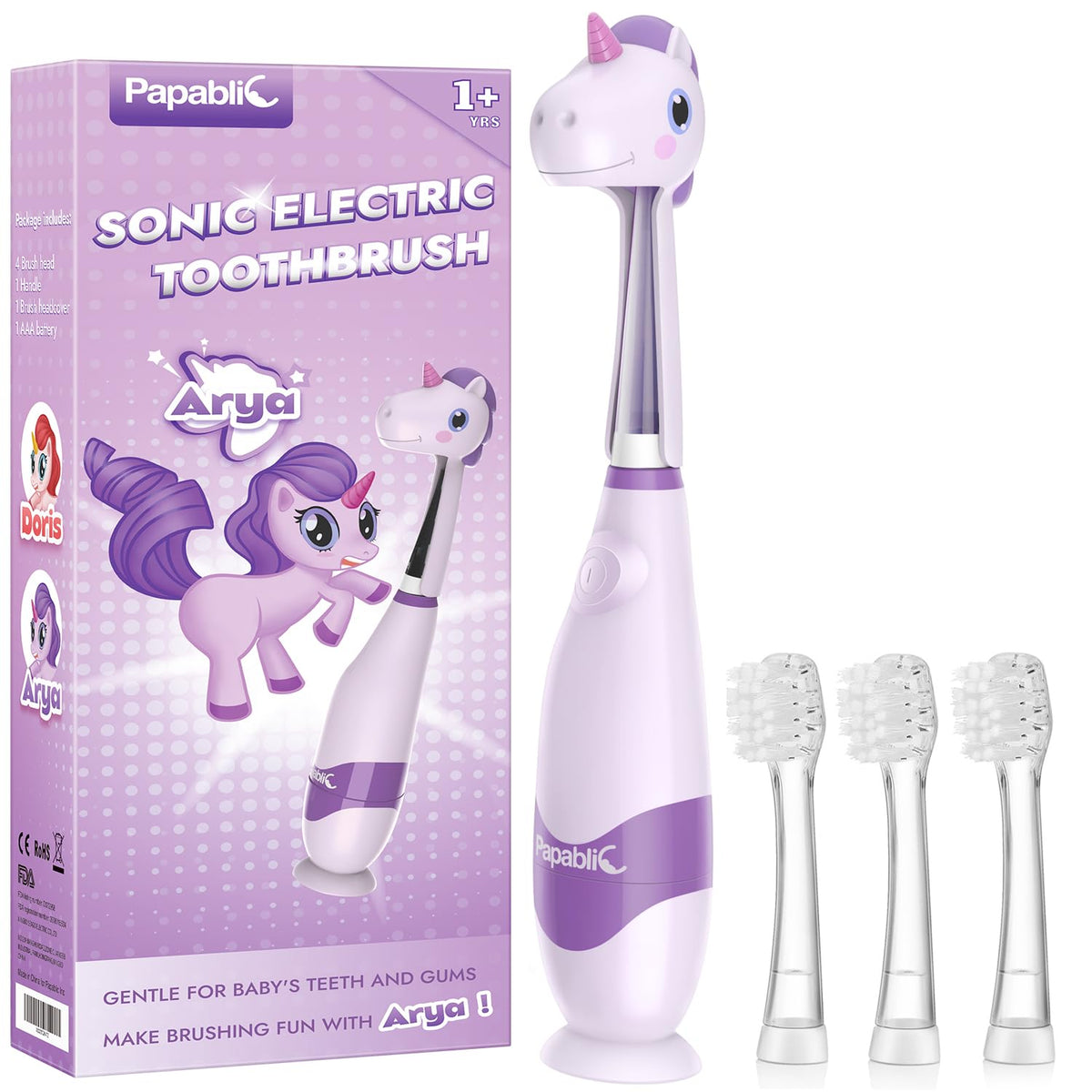 Papablic Arya cepillo con unicornio y cubierta, ideal para hacer divertido el cepillado.