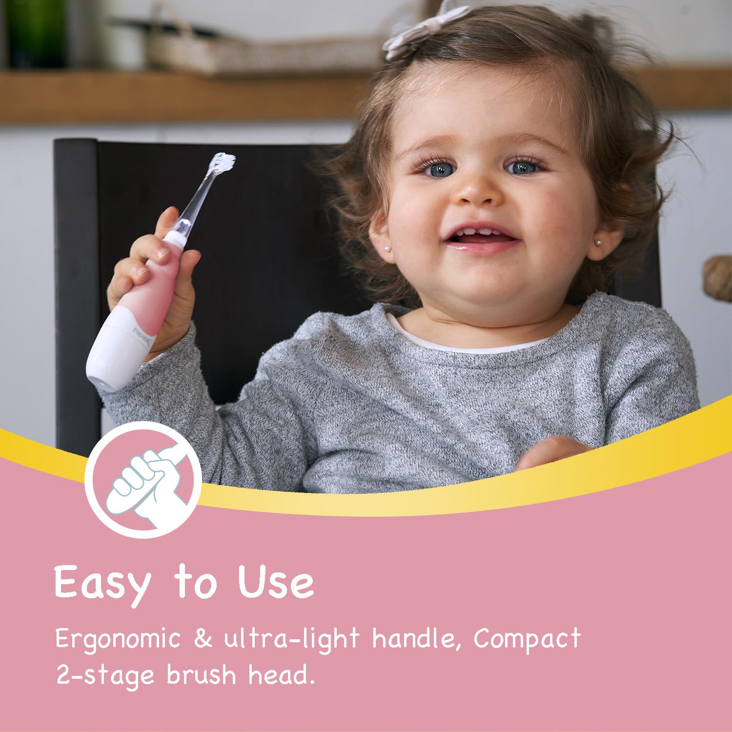 Papablic BabyHandy mango ergonómico ofrece agarre cómodo durante el cepillado.