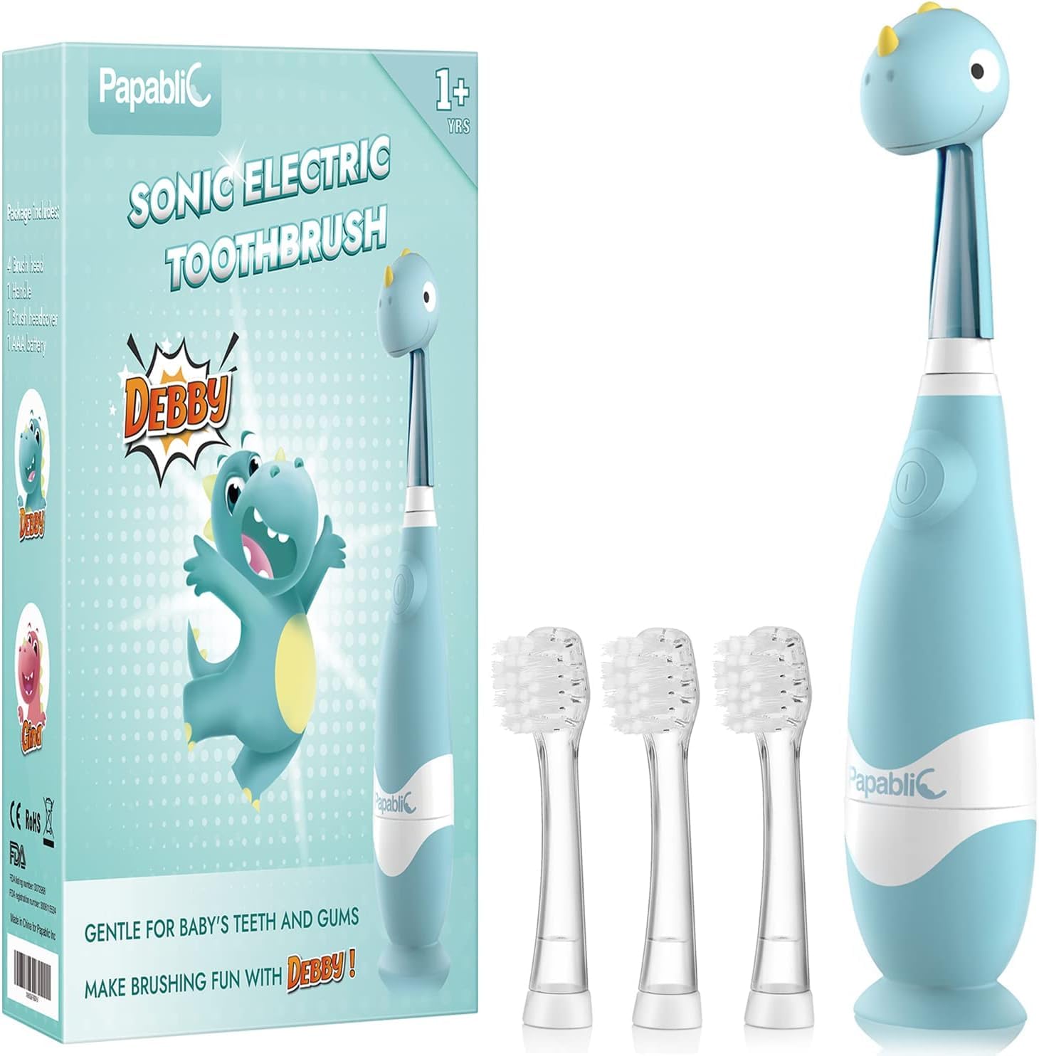 Papablic Debby cepillo infantil con cubierta de dinosaurio para un cepillado divertido
