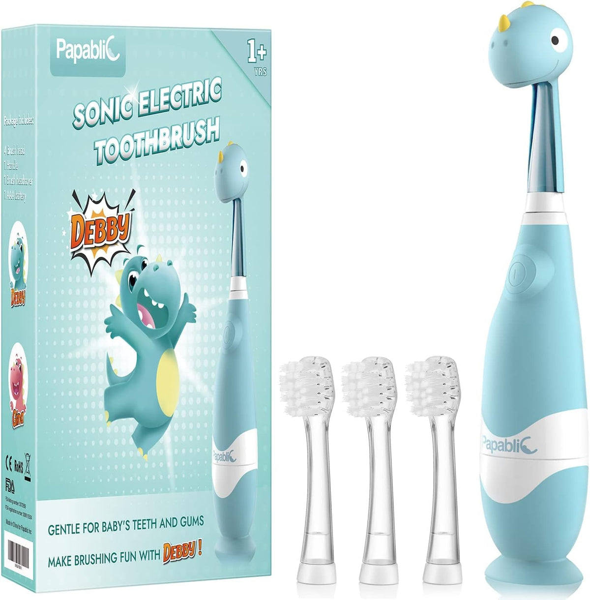 Papablic Debby cepillo infantil con cubierta de dinosaurio para un cepillado divertido