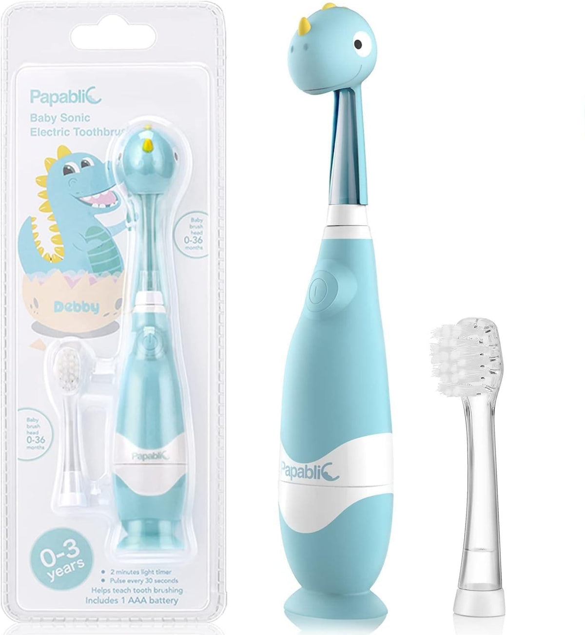 Papablic Debby con tapa Dino: protección divertida para el cepillo de tu hijo.