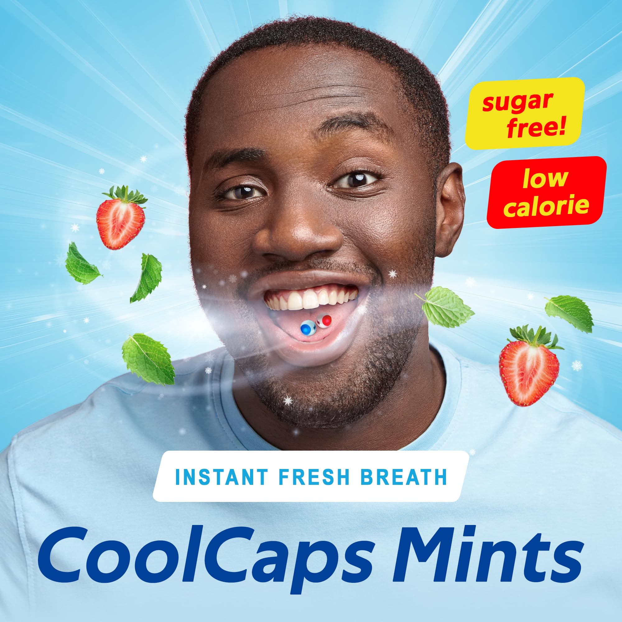 La cápsula externa de Papermints CoolCaps estalla en la boca para frescura inmediata.