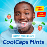 La cápsula externa de Papermints CoolCaps estalla en la boca para frescura inmediata.