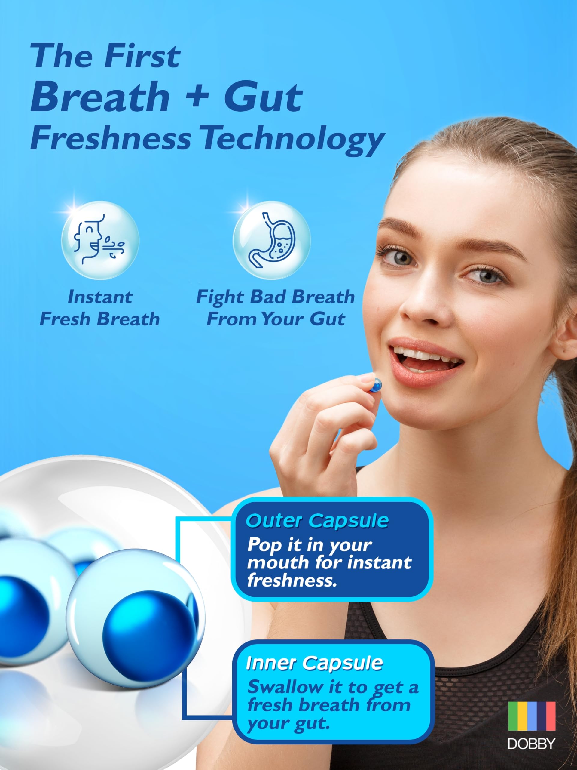 Capsula externa de Papermints CoolCaps, estalla en boca para frescura inmediata.