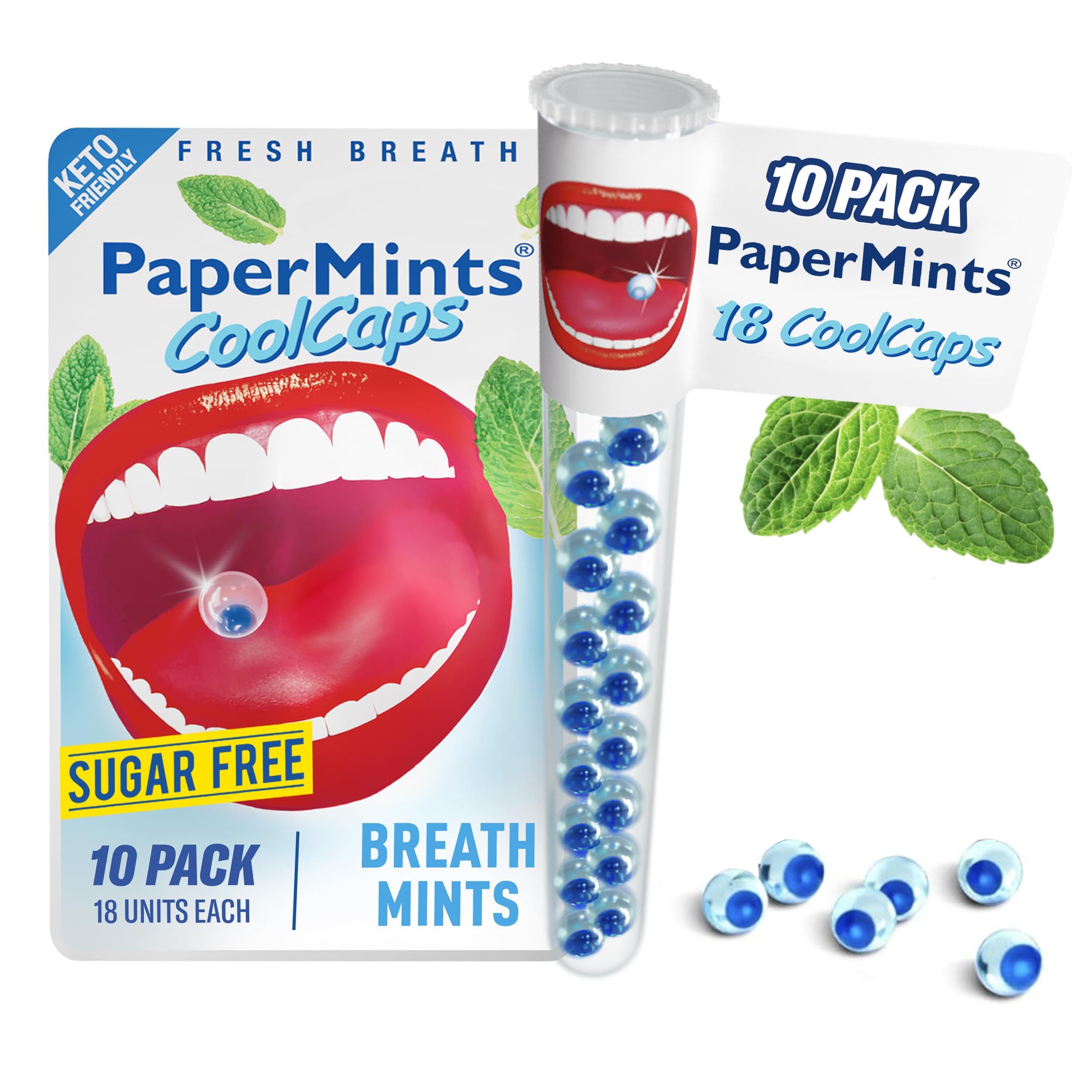 Papermints CoolCaps: envase de tubos, fácil de llevar para uso diario.