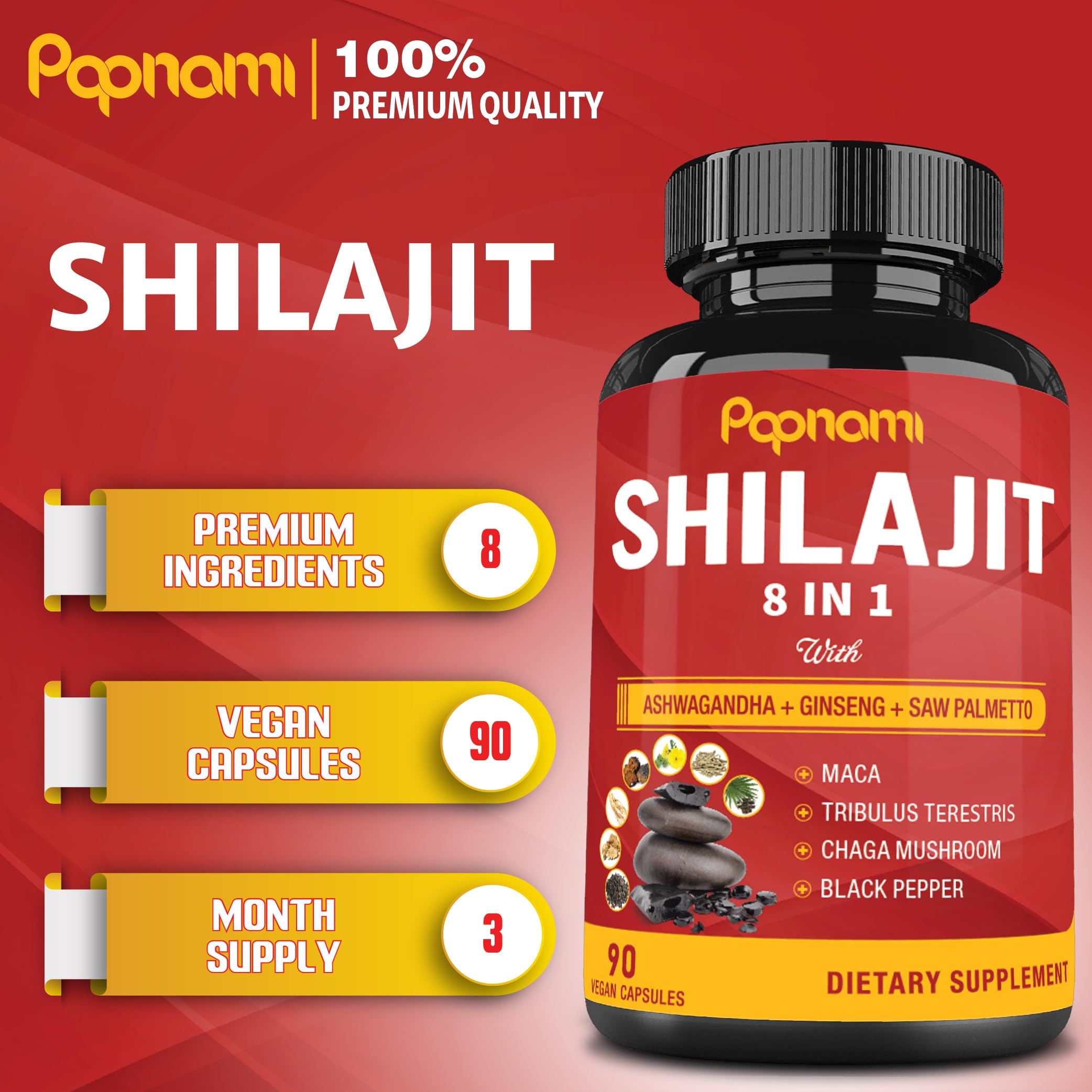 Papnami Shilajit Ashwagandha: cápsulas listas para apoyar energía diaria.