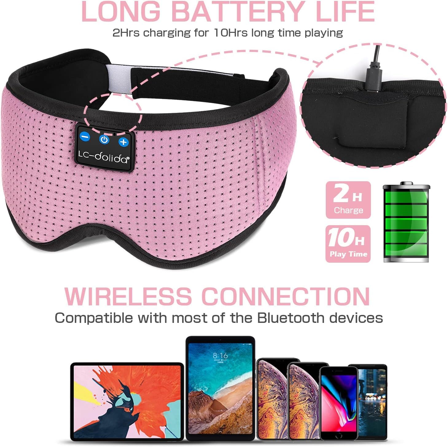 LC-dolida paquete-accesorios: máscara, cable USB y funda para viaje.