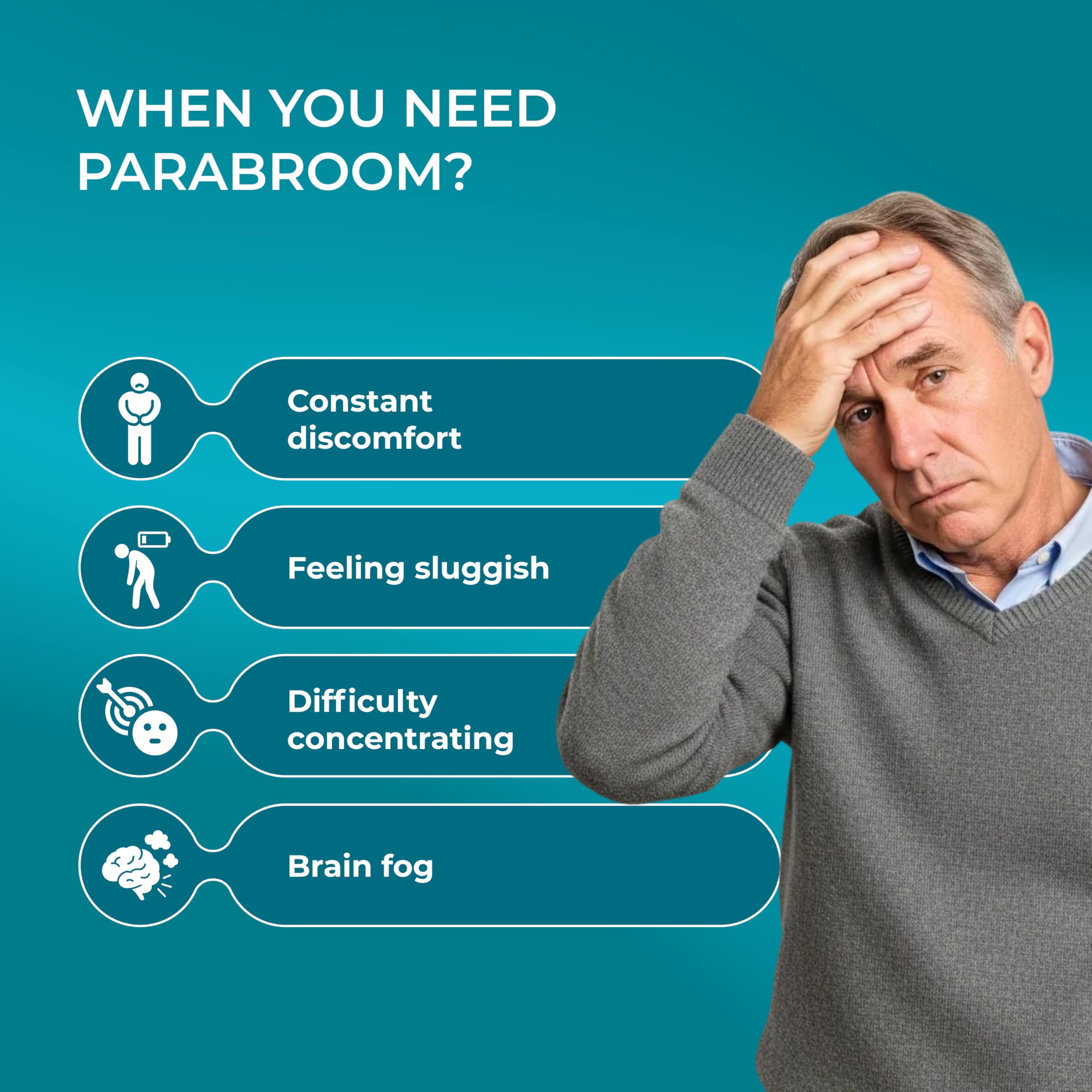 Parabroom, cápsulas fáciles de tomar para apoyo digestivo diario.