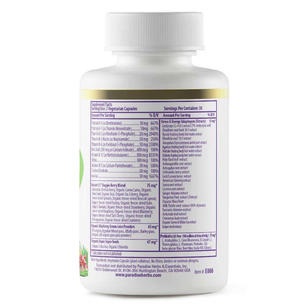 Paradise Herbs B-Complex ingredientes naturales para vitalidad