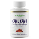 Paradise Herbs Camu Camu Extract 400 mg en botella; fuente natural de vitamina C.
