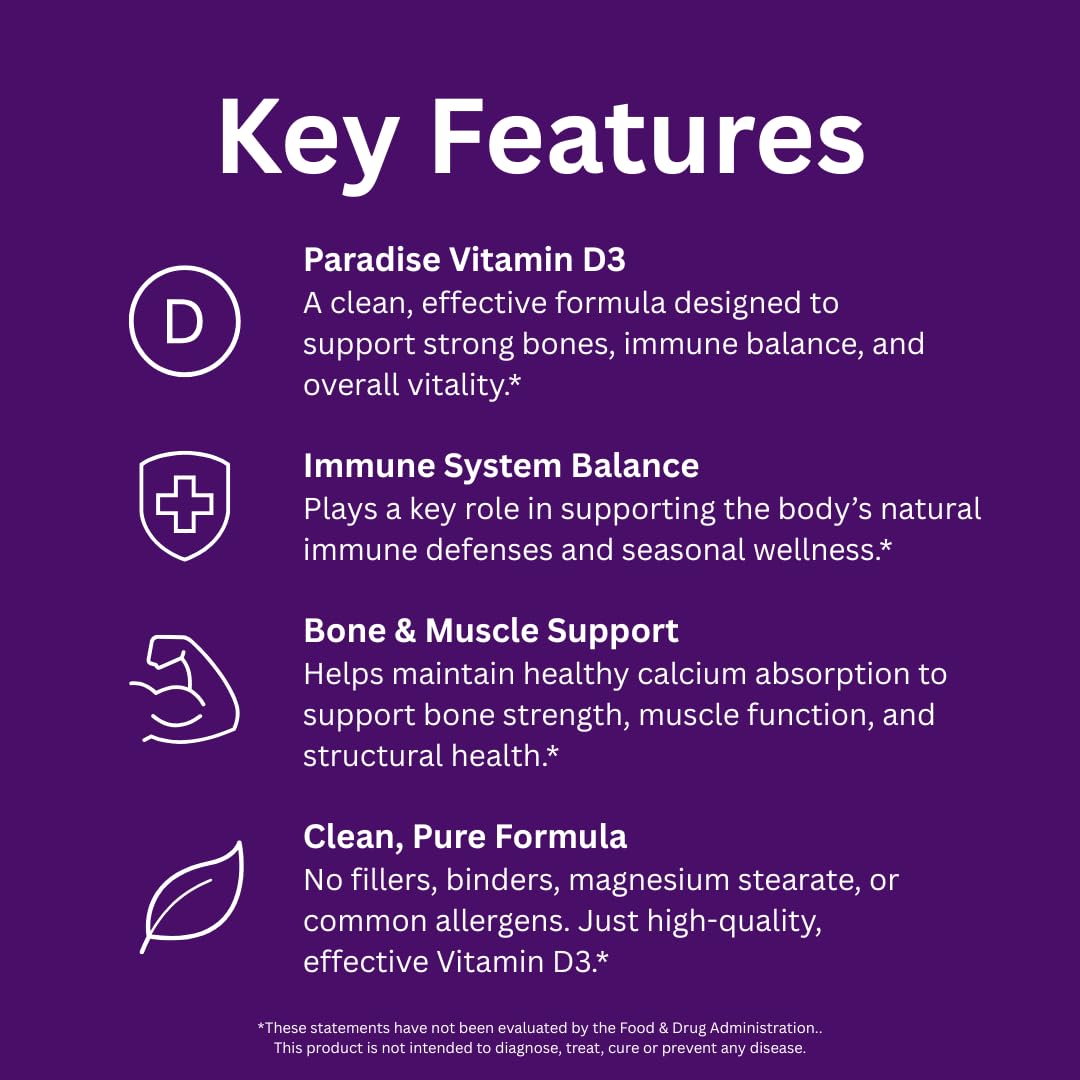 Paradise Herbs Earth's Blend Vitamin D3, cápsulas junto a la comida, favorece la absorción