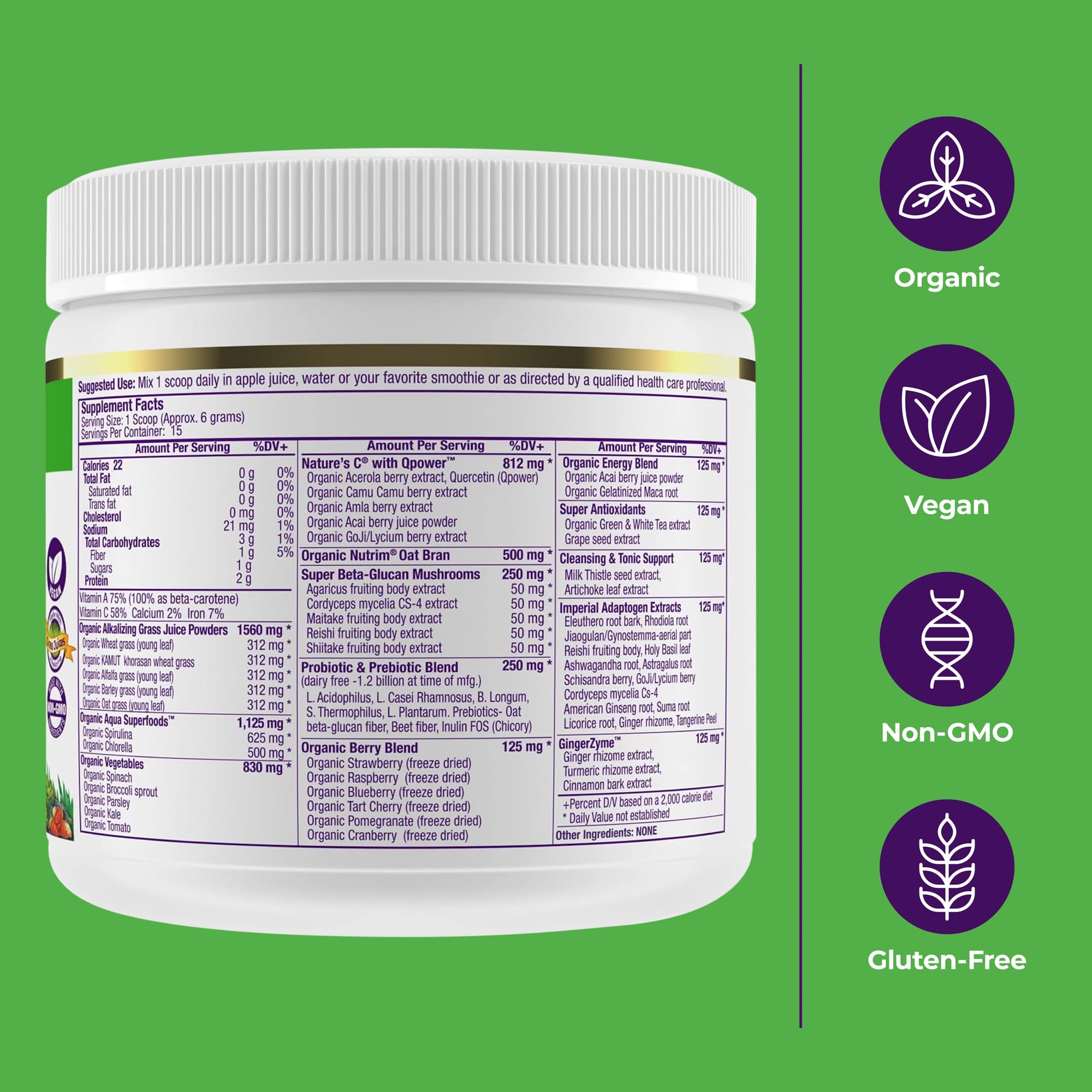 Paradise Herbs ORAC Energy Greens, hongos inmuno y adaptógenos para bienestar