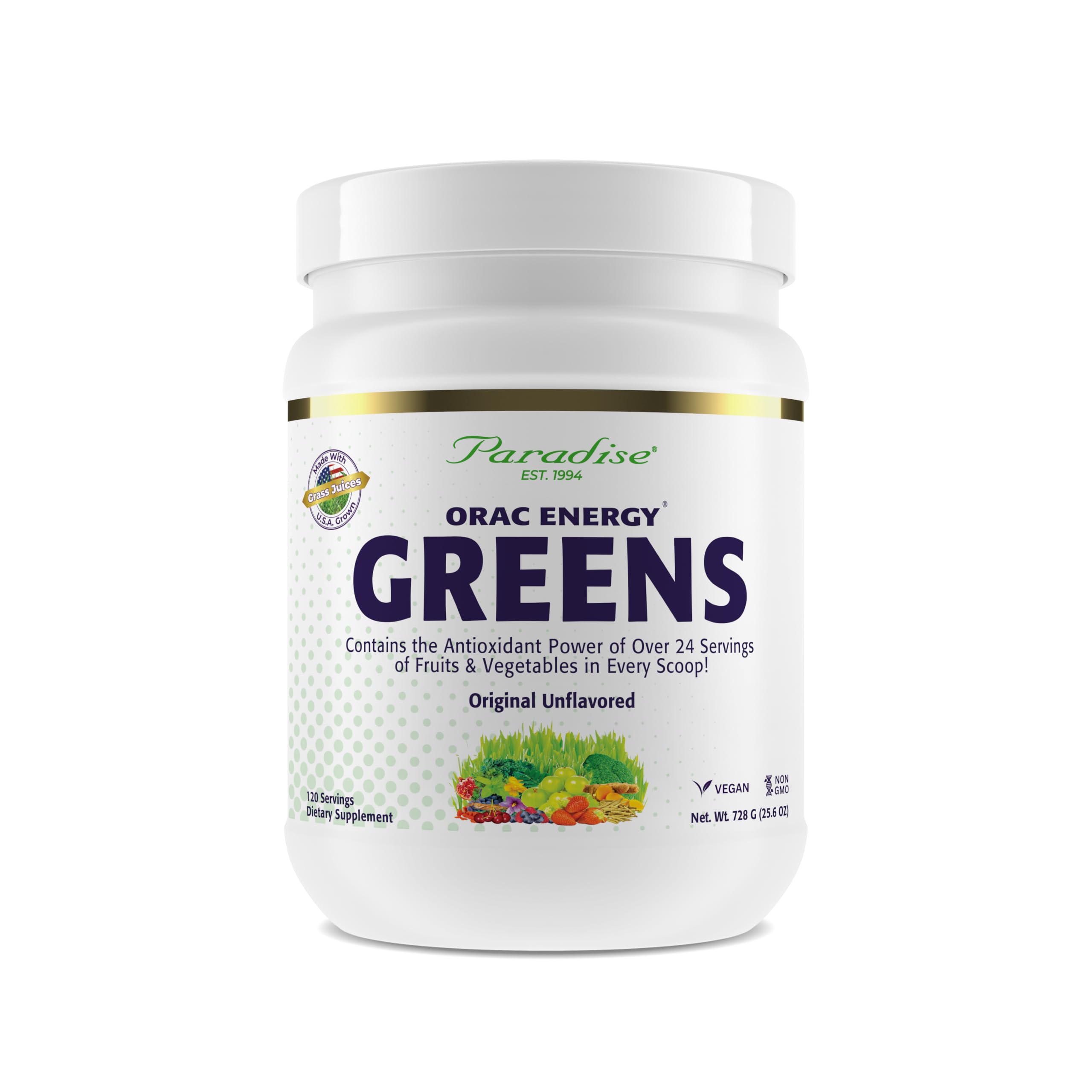 Paradise Herbs ORAC Energy Greens, polvo cucharada para antioxidantes y energía diaria.
