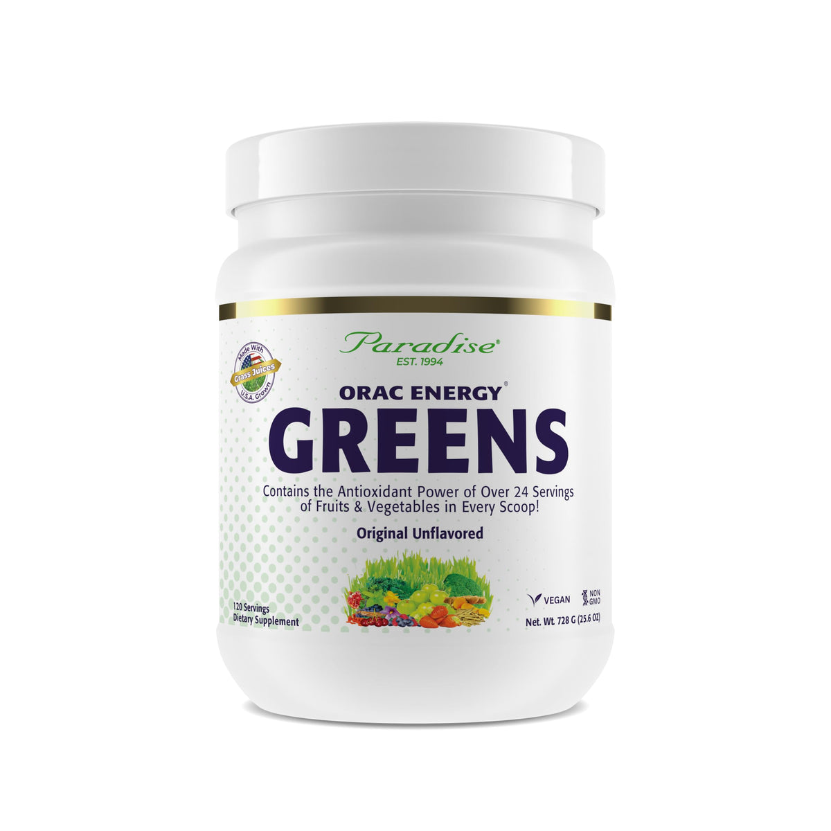 Paradise Herbs ORAC Energy Greens, polvo cucharada para antioxidantes y energía diaria.