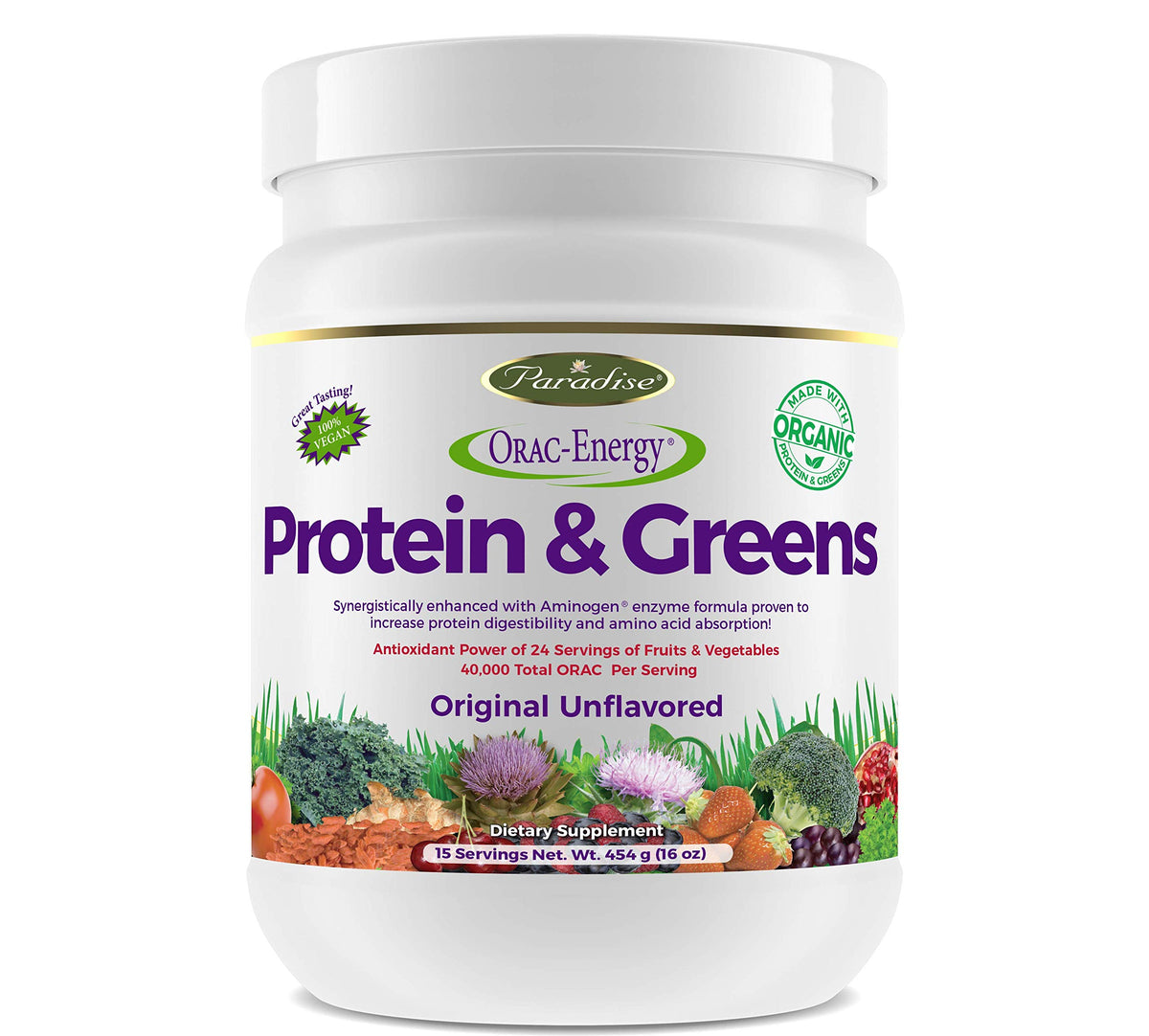 Paradise Herbs Orac Energy, Protein & Greens en pote: soporte diario de energía y recuperación muscular
