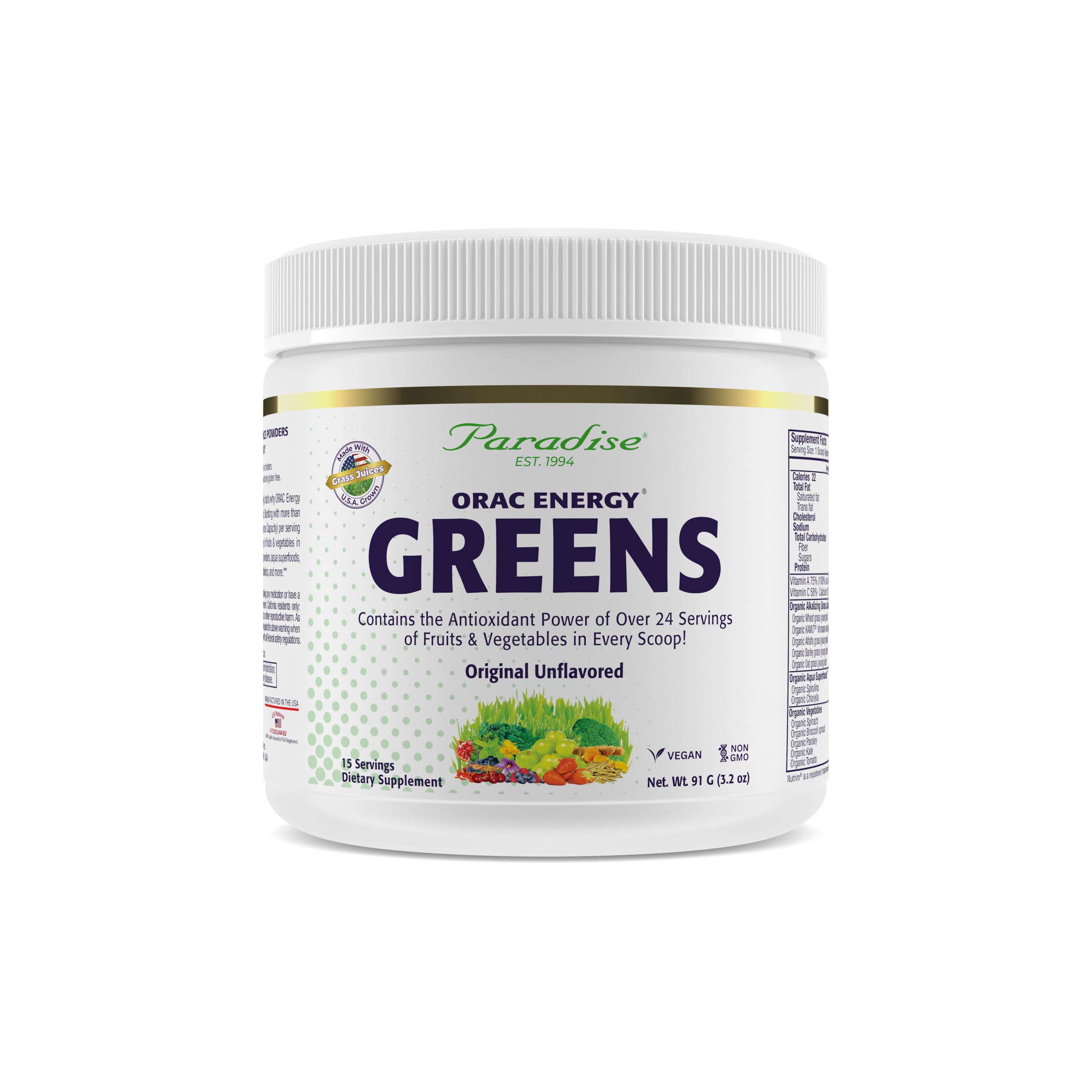 Paradise Herbs ORAC Energy Greens, polvo verde antioxidante para empezar el día
