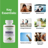 Rhodiola Paradise Herbs 500 mg: botella para uso diario.