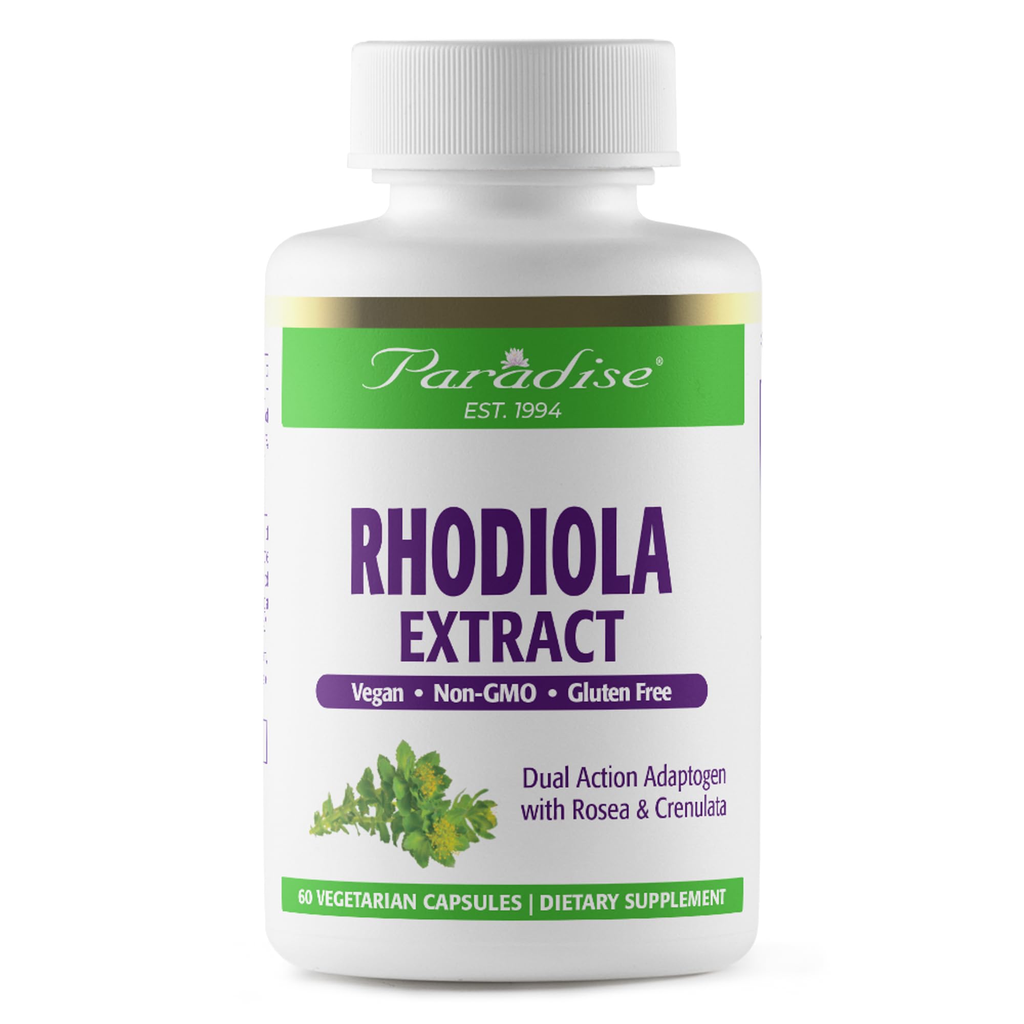 Extracto de Rhodiola Paradise Herbs 500 mg: cápsulas vegetales para energía sostenida.