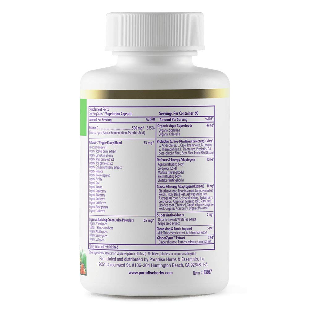 Paradise Herbs Vitamina C en frasco con cápsulas para uso diario