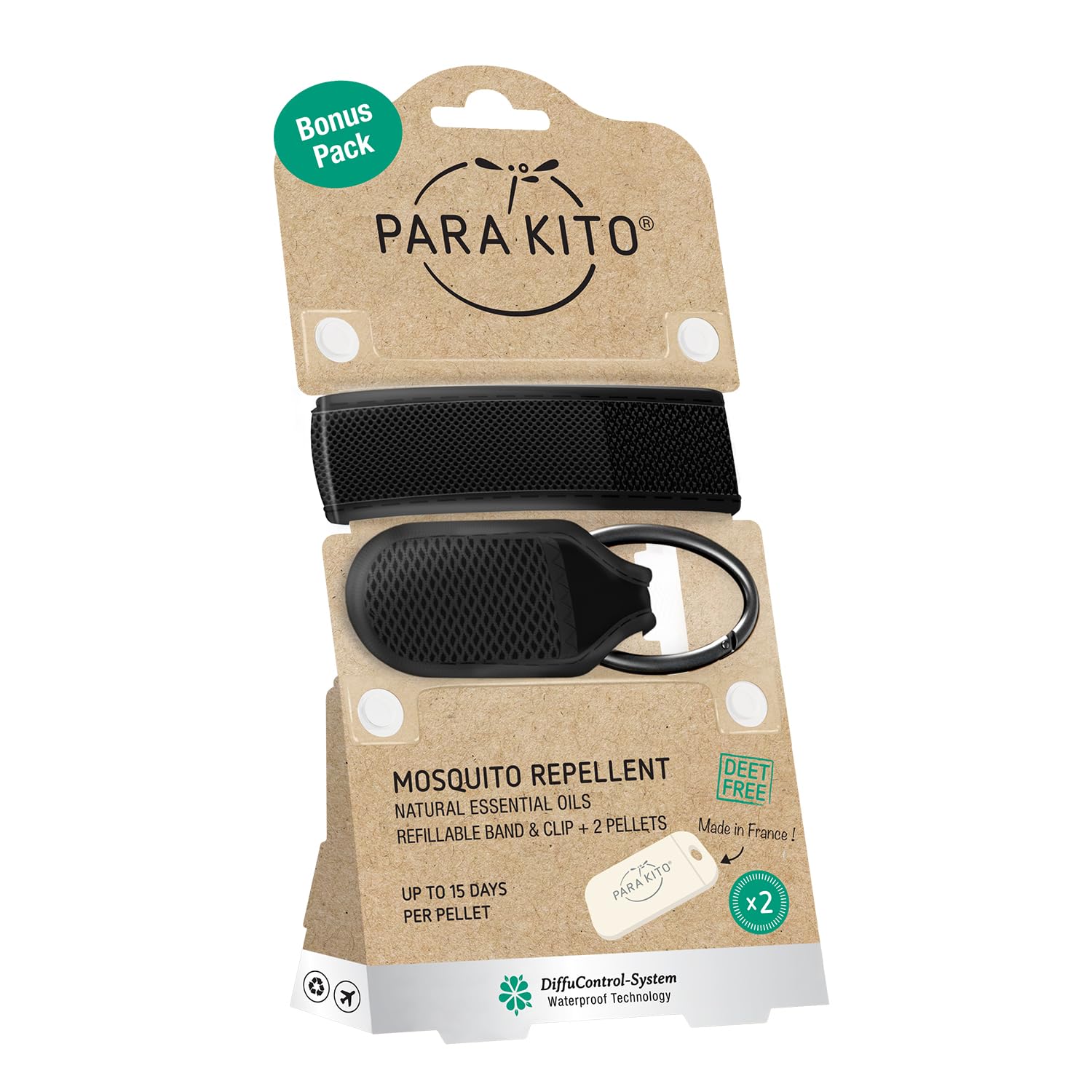 PARA'KITO Clip negro, práctico para enganchar en ropa o bolso.