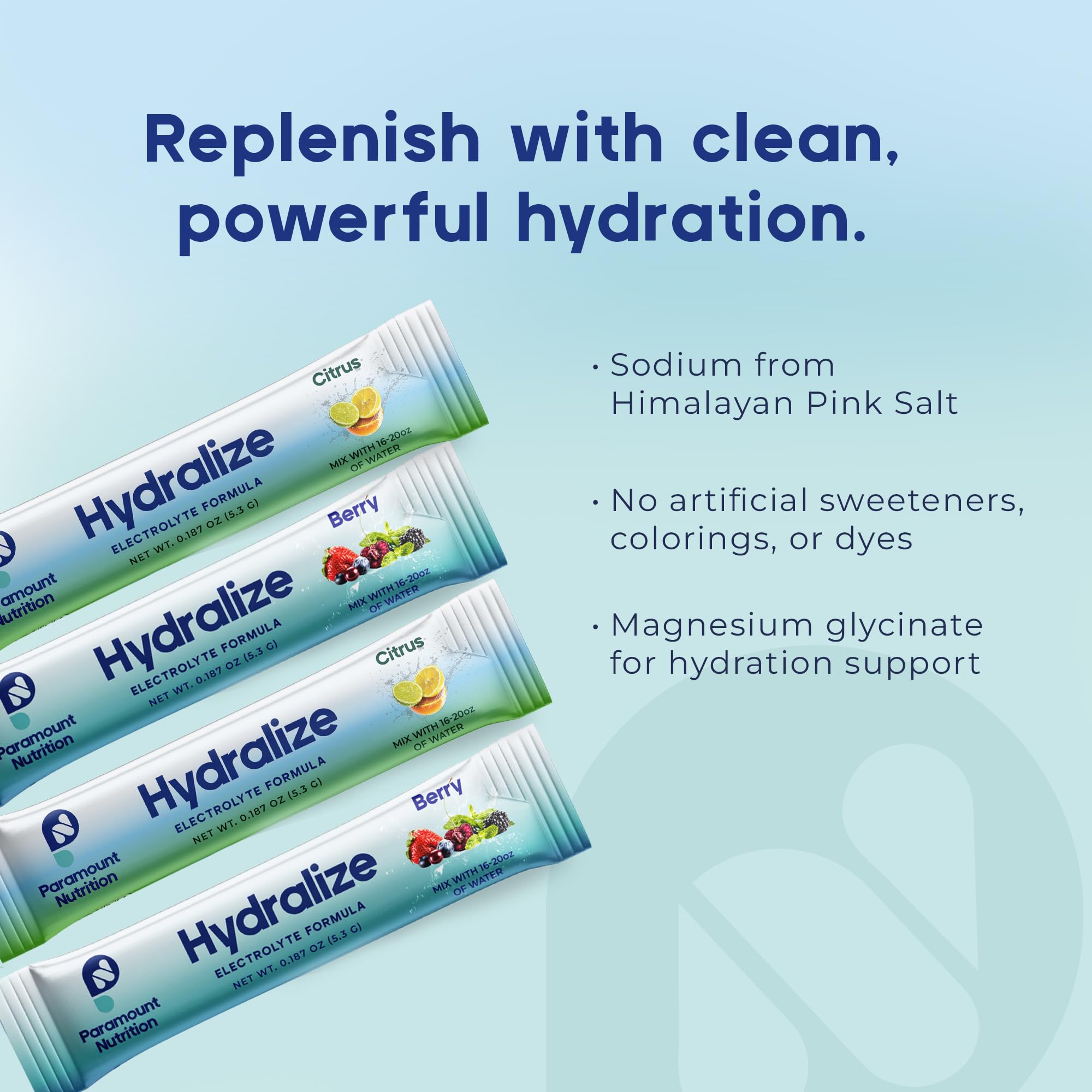 Hydralize: hecho en Estados Unidos con ingredientes de calidad.